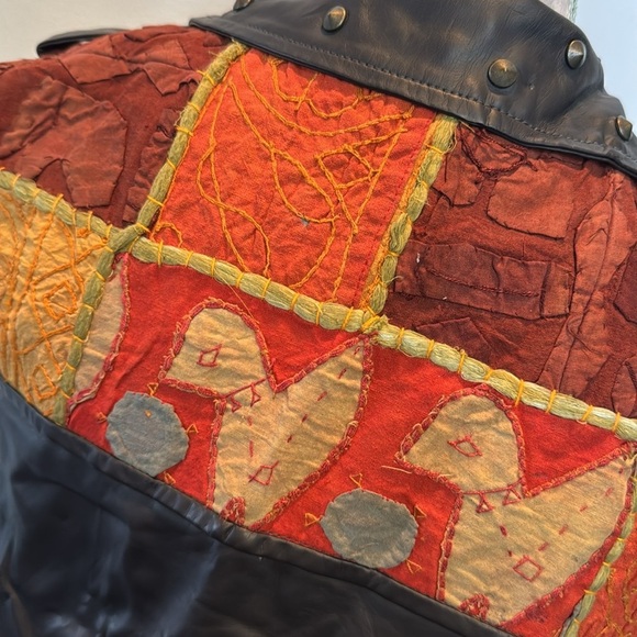 Staring at stars women’s vegan leather patchwork studded vest EUC - Picture 4 of 10